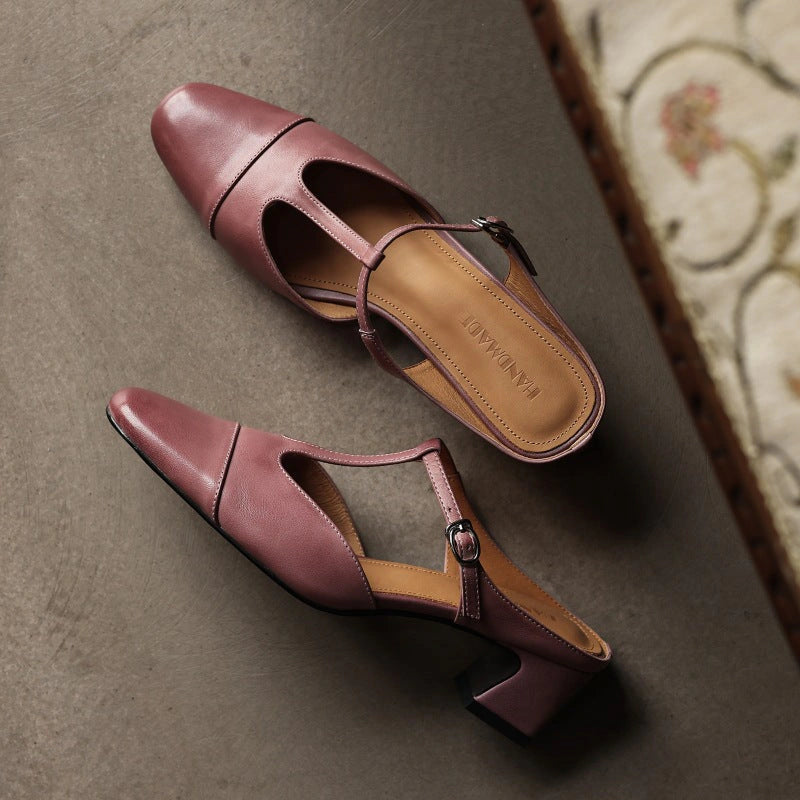 Rhea T-Bar Leather Mules