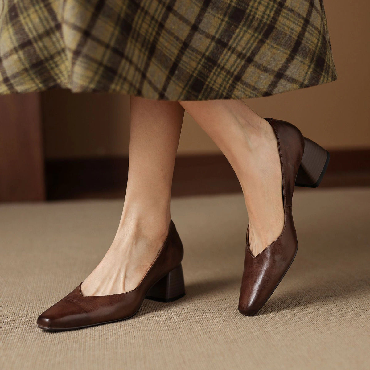 Selene Leather Square Pumps