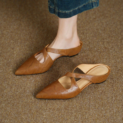 Sabine Cross-Strap Leather Mules