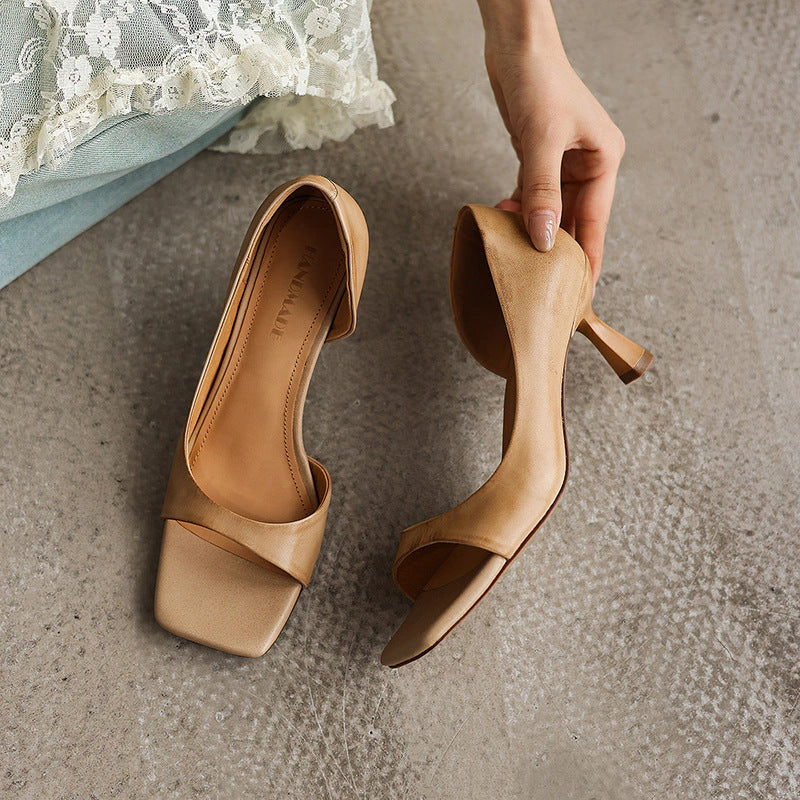 Yara Square-Toe Leather Heeled Sandals