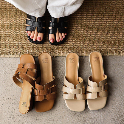 Leia Square Leather Slides