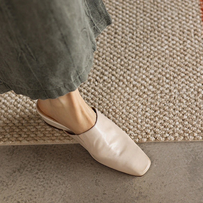 Sylvie Square-Toe Leather Mules