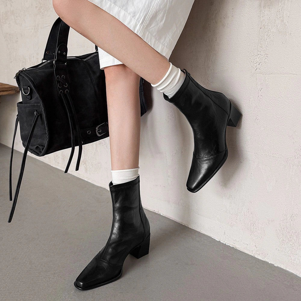 Cira Square-Toe Leather Ankle Boots