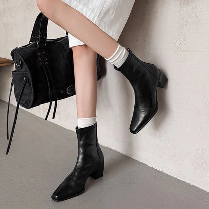 Cira Square-Toe Leather Ankle Boots