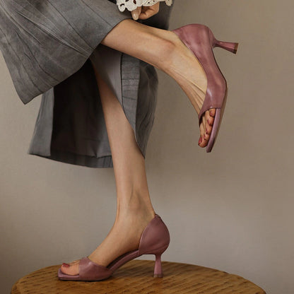 Yara Square-Toe Leather Heeled Sandals