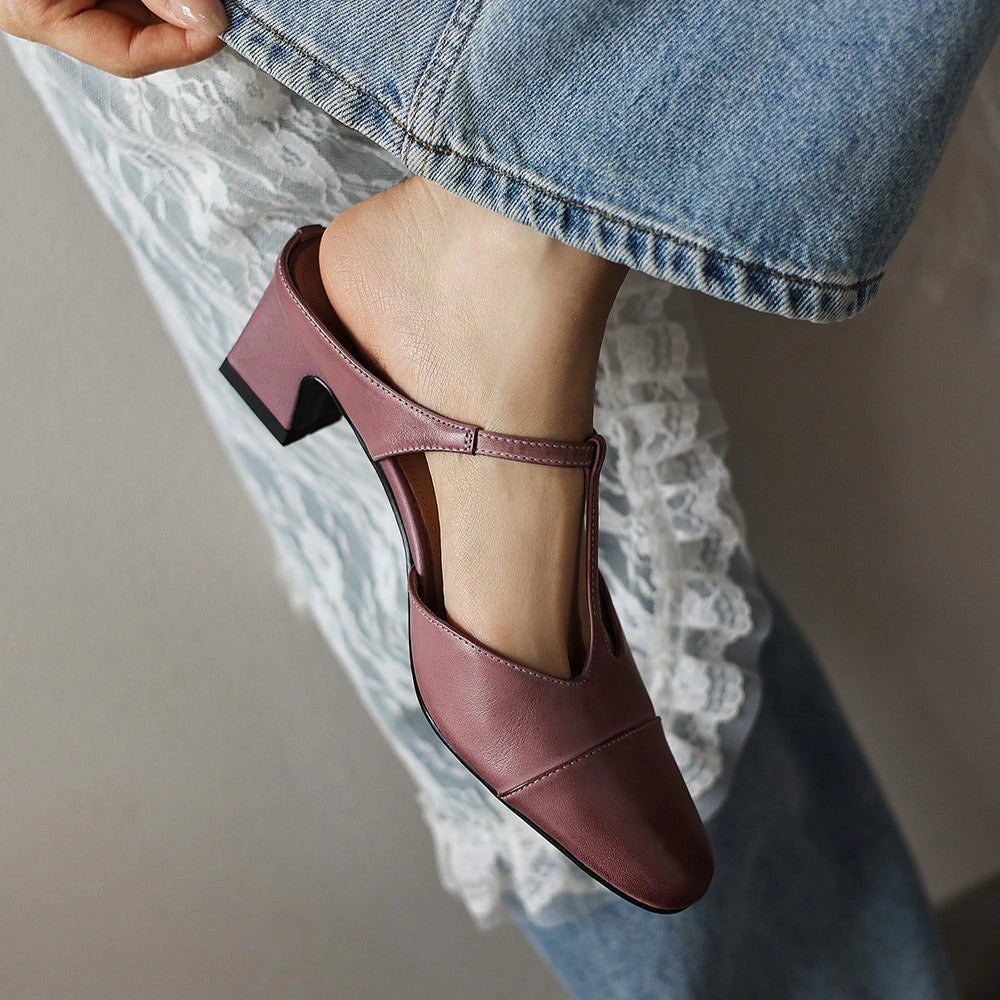 Rhea T-Bar Leather Mules