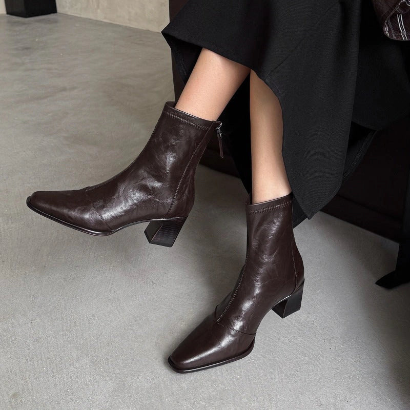 Cira Square-Toe Leather Ankle Boots