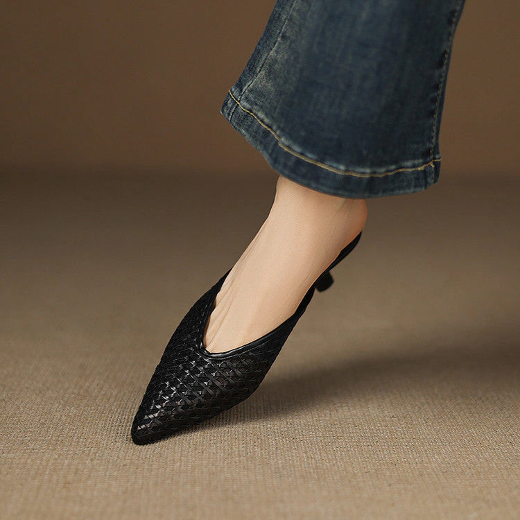 Thea Woven Leather Heel Mules