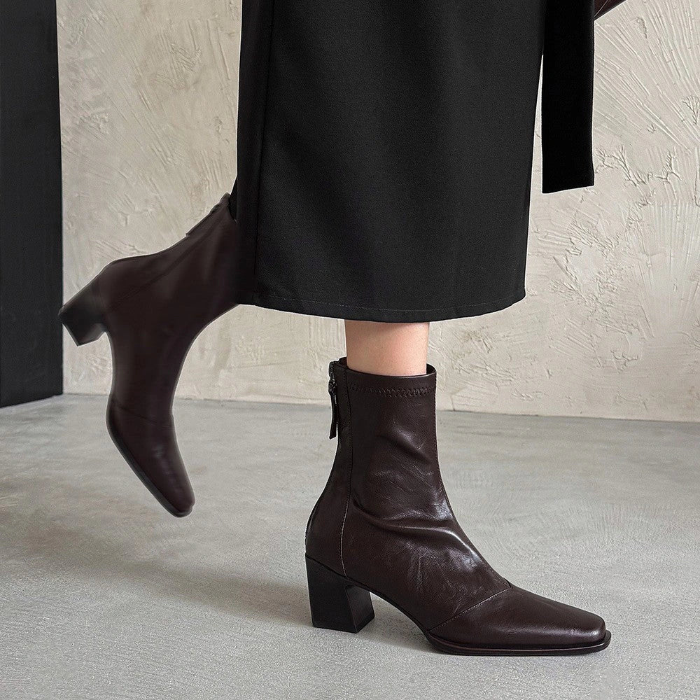 Cira Square-Toe Leather Ankle Boots