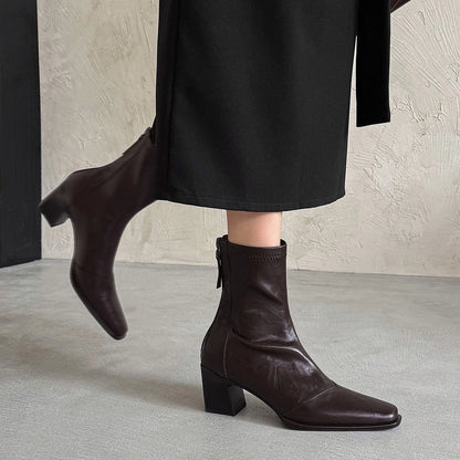 Cira Square-Toe Leather Ankle Boots
