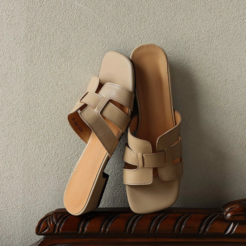 Leia Square Leather Slides