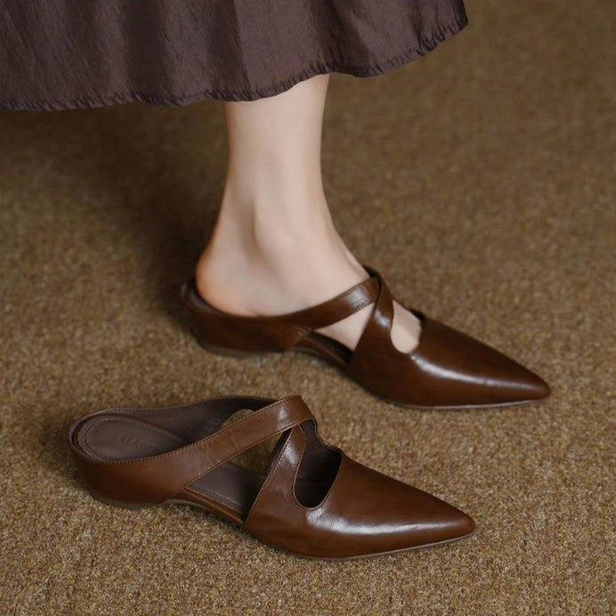 Sabine Cross-Strap Leather Mules