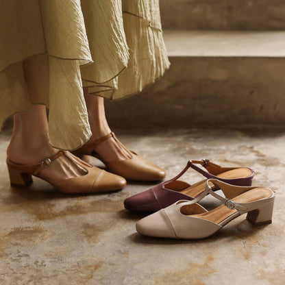 Rhea T-Bar Leather Mules