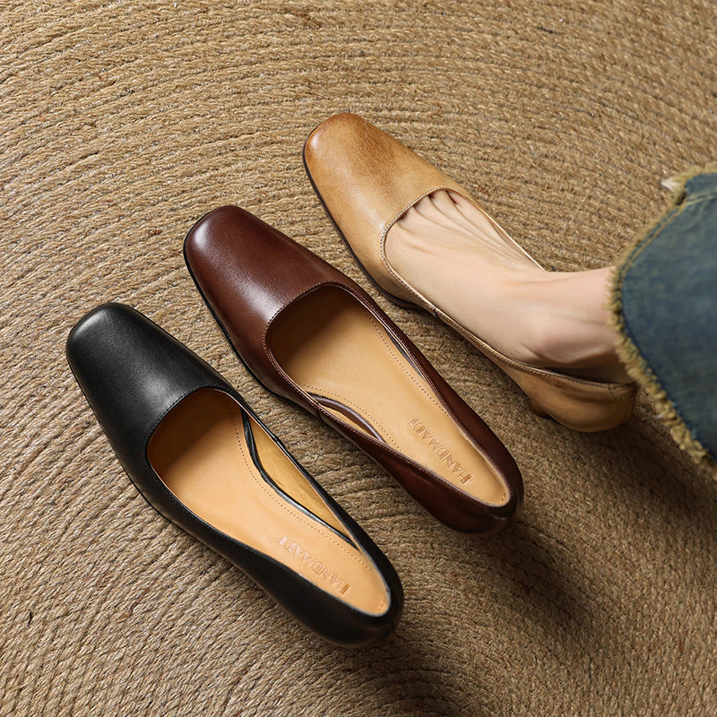 Adele Square Leather Pumps