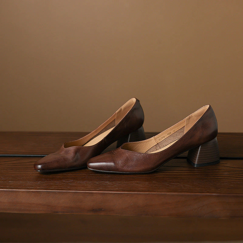 Selene Leather Square Pumps