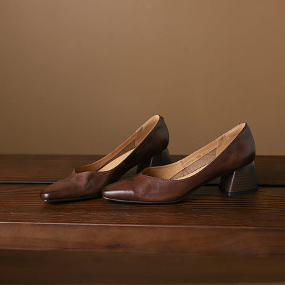 Selene Leather Square Pumps