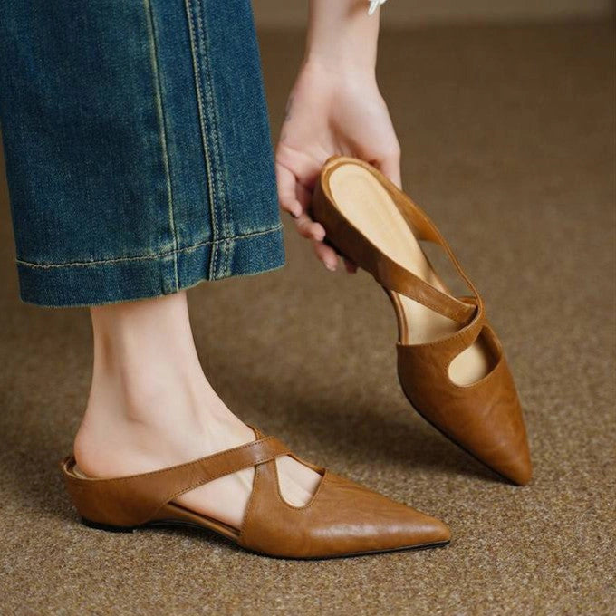 Sabine Cross-Strap Leather Mules