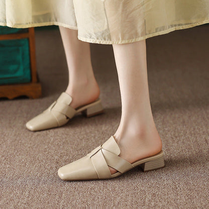 Alba Square Toe Leather Mules