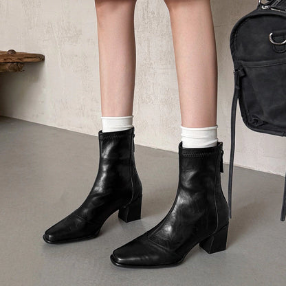 Cira Square-Toe Leather Ankle Boots