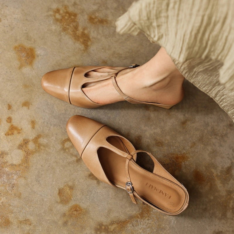Rhea T-Bar Leather Mules