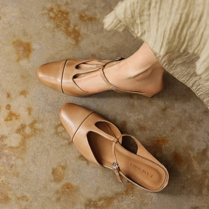 Rhea T-Bar Leather Mules