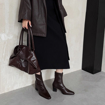 Cira Square-Toe Leather Ankle Boots