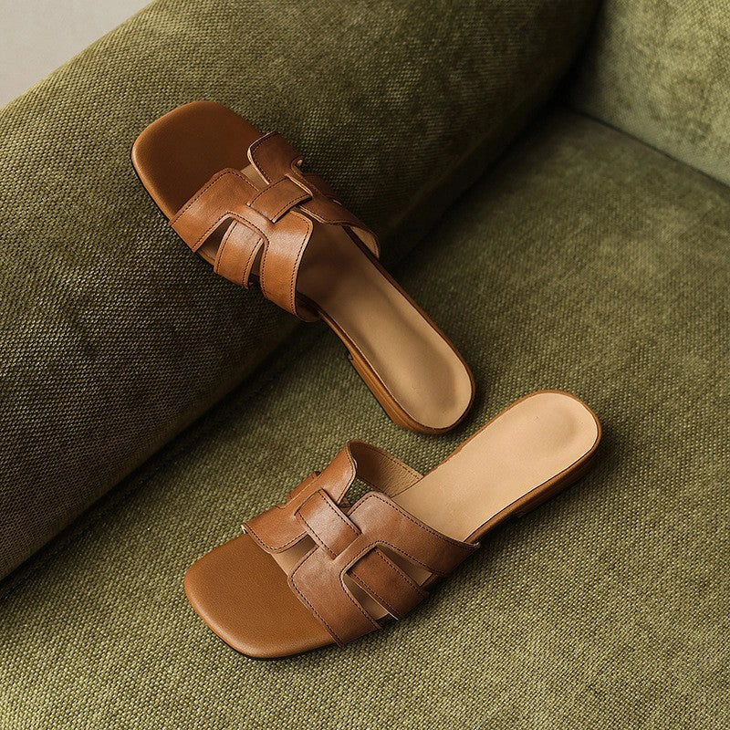 Leia Square Leather Slides