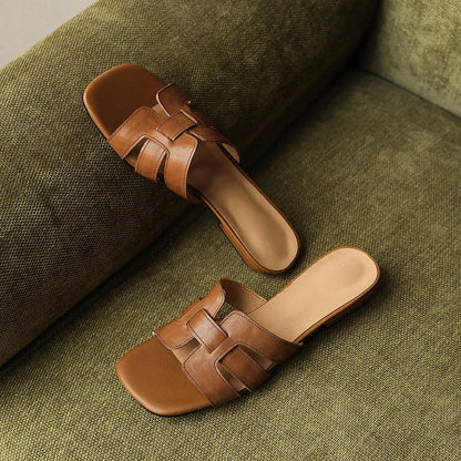 Leia Square Leather Slides