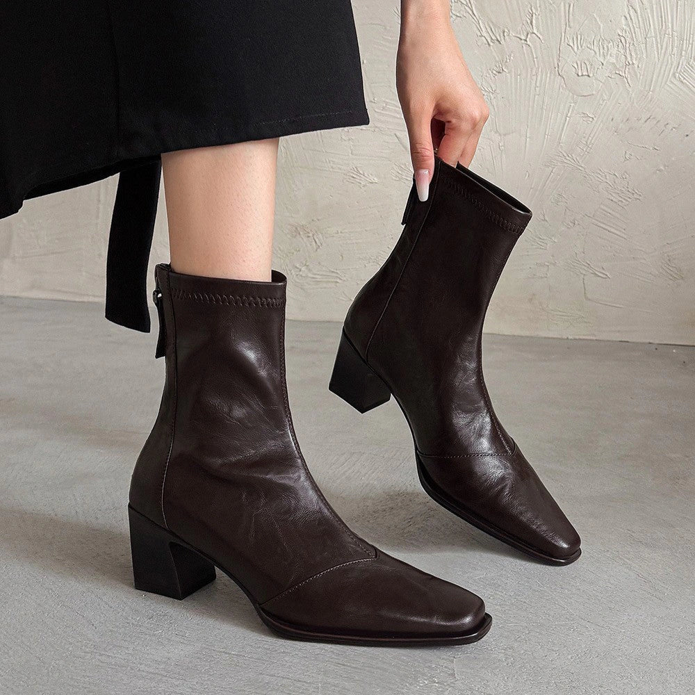 Cira Square-Toe Leather Ankle Boots