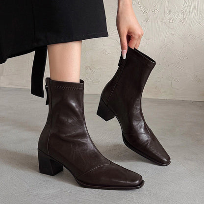 Cira Square-Toe Leather Ankle Boots