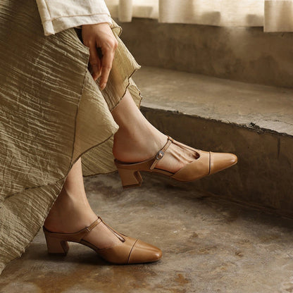 Rhea T-Bar Leather Mules