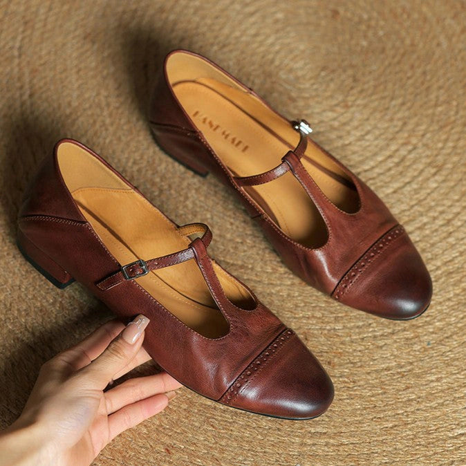 Clemence T-Strap Leather Mary Janes