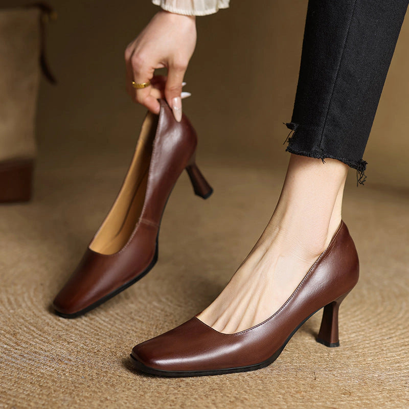 Adele Square Leather Pumps
