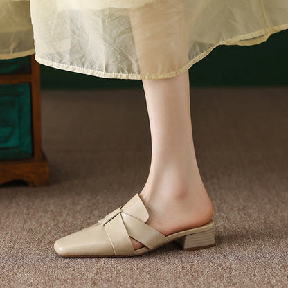 Alba Square Toe Leather Mules
