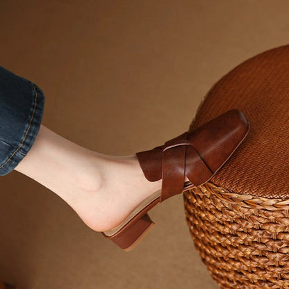 Alba Square Toe Leather Mules