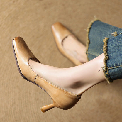 Adele Square Leather Pumps