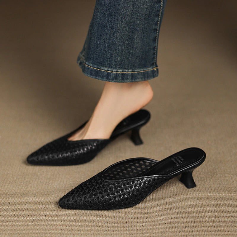 Thea Woven Leather Heel Mules
