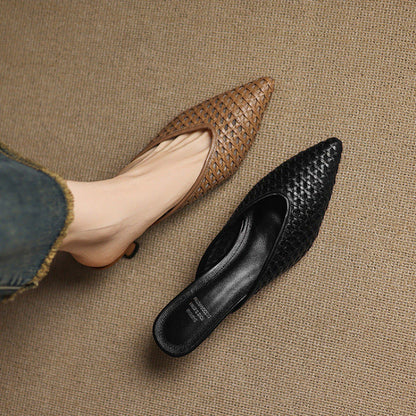 Thea Woven Leather Heel Mules