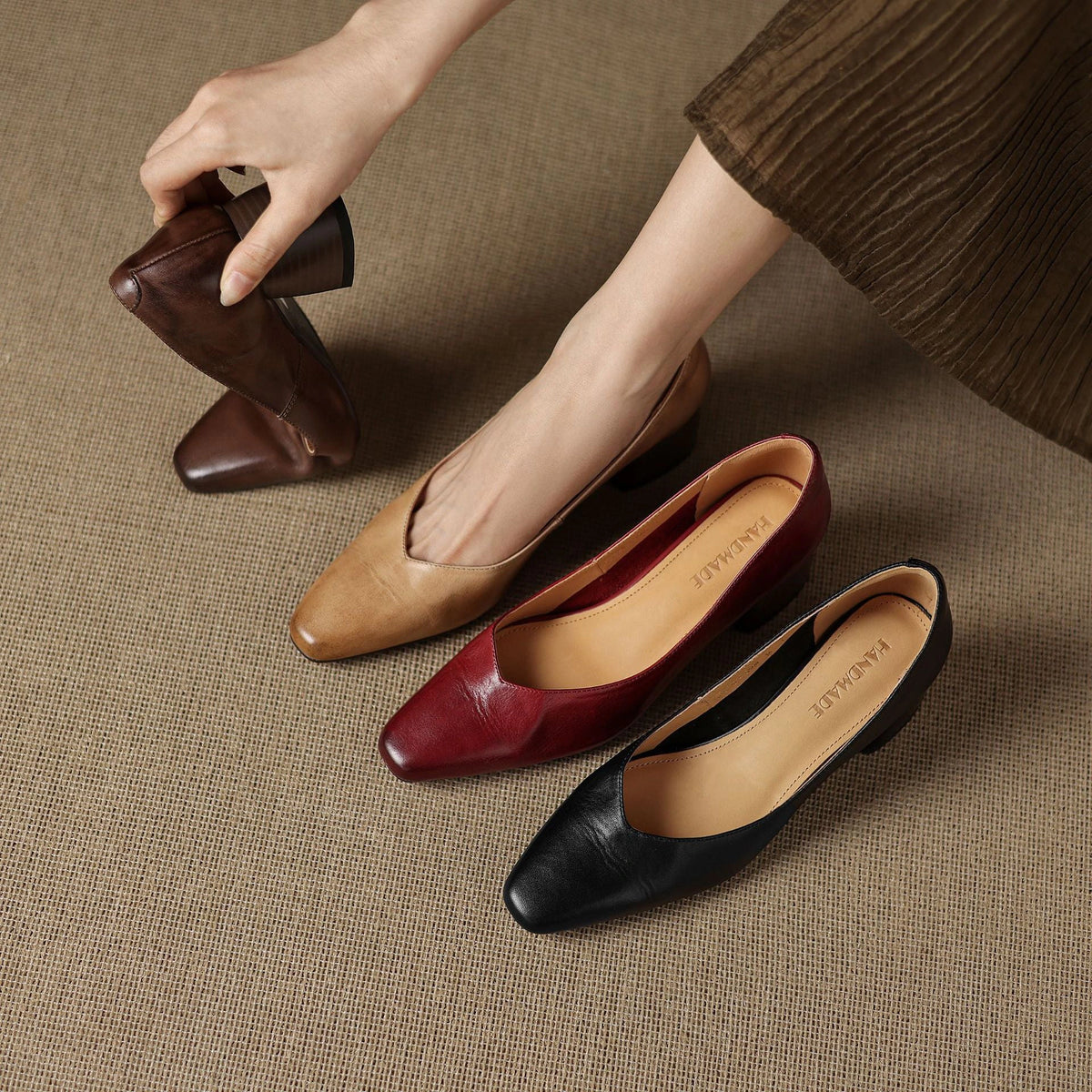 Selene Leather Square Pumps