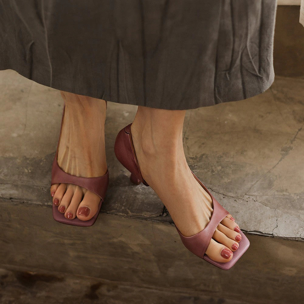 Yara Square-Toe Leather Heeled Sandals