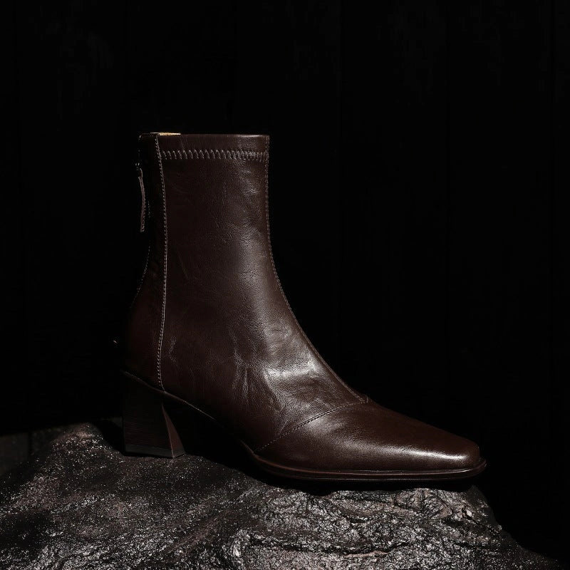 Cira Square-Toe Leather Ankle Boots