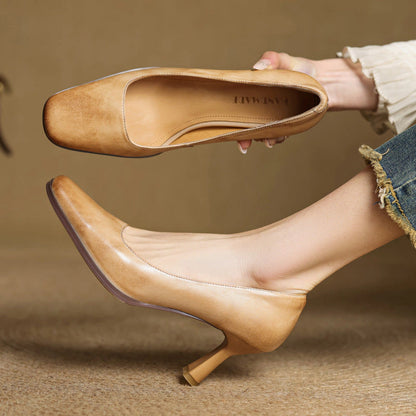 Adele Square Leather Pumps