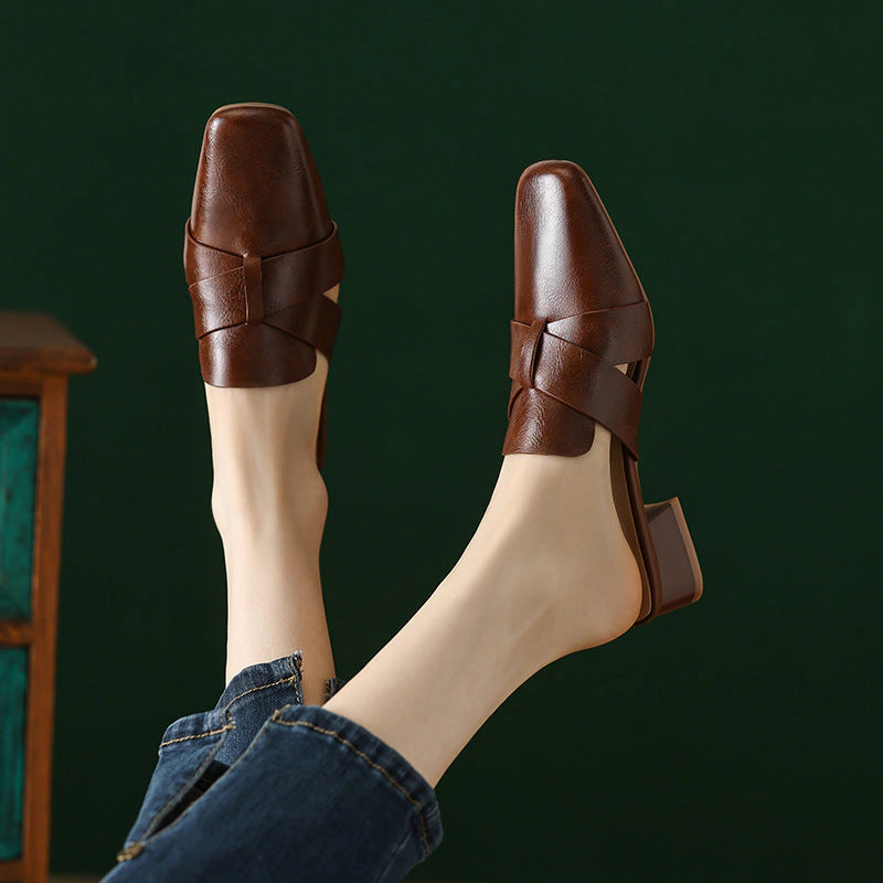 Alba Square Toe Leather Mules