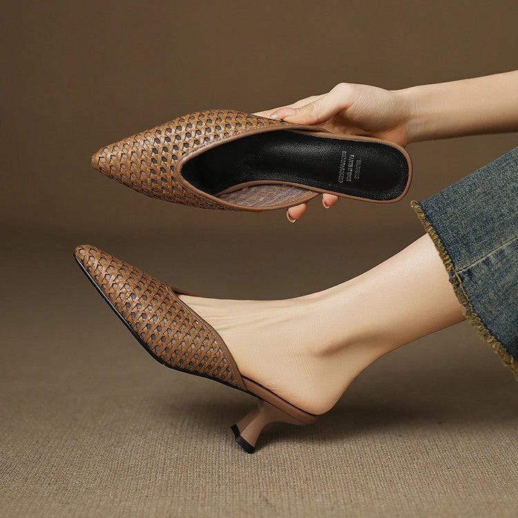 Thea Woven Leather Heel Mules