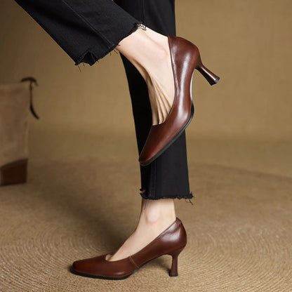 Adele Square Leather Pumps