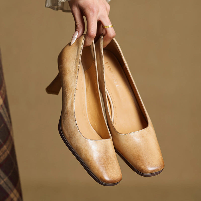 Adele Square Leather Pumps
