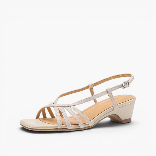 Rania Square-Toe Leather Sandal Heels