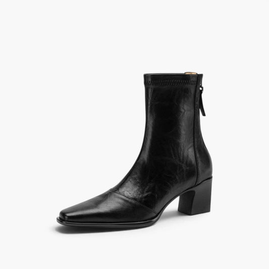 Cira Square-Toe Leather Ankle Boots