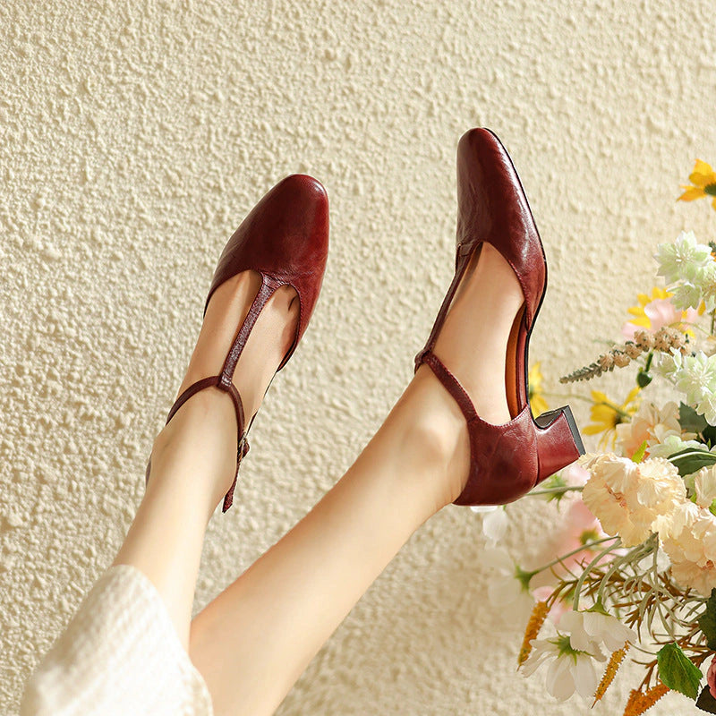 Ninon Leather T-Strap Heels