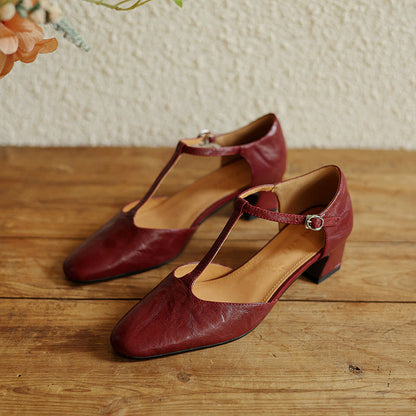 Ninon Leather T-Strap Heels